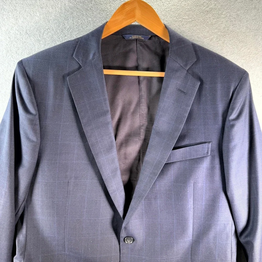 Brooks Brothers Saxxon 1818 Regent Blazer Mens 42RW36 Navy Checkered Notch Lapel